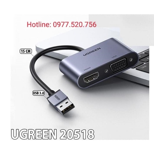 Bộ chuyển đổi USB 3.0 ra HDMI và VGA Ugreen 20518